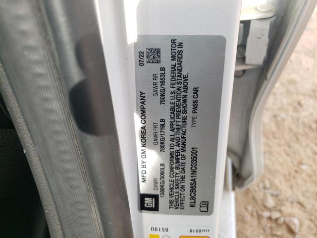 Продаж на аукціоні авто 2022 Chevrolet Spark Ls, vin: KL8CB6SA1NC035001, номер лоту: 54321014