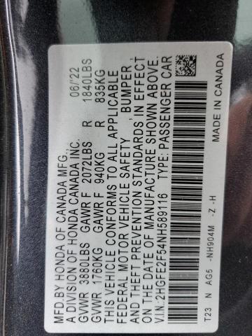 Aukcja sprzedaży 2022 Honda Civic Sport, vin: 2HGFE2F54NH589116, numer aukcji: 56573024