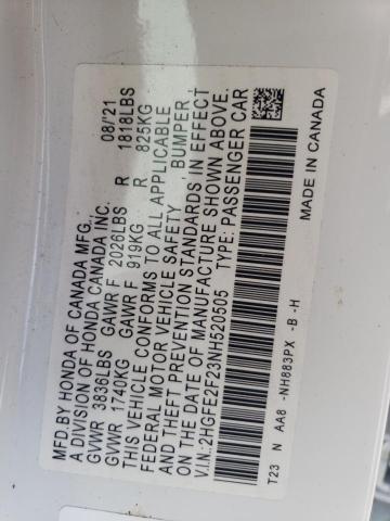 2022 Honda Civic Lx მანქანა იყიდება აუქციონზე, vin: 2HGFE2F23NH520505, აუქციონის ნომერი: 53390624