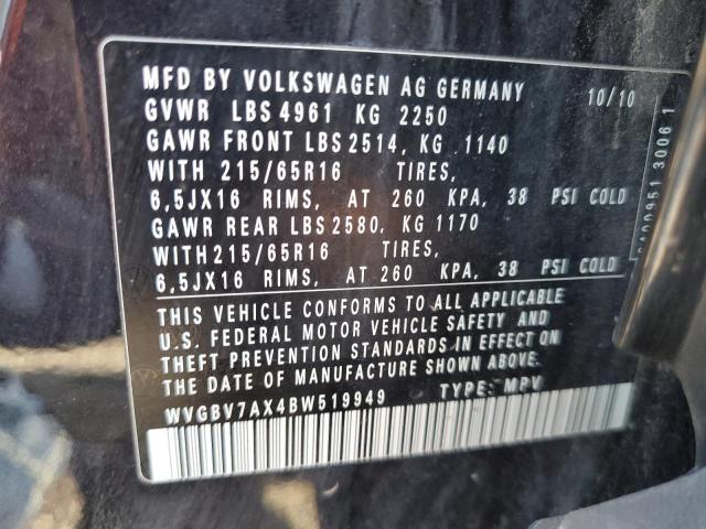 2011 Volkswagen Tiguan S მანქანა იყიდება აუქციონზე, vin: WVGBV7AX4BW519949, აუქციონის ნომერი: 54925654