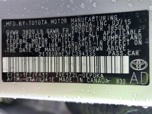 Aukcja sprzedaży 2015 Toyota Corolla L, vin: 2T1BURHE3FC394335, numer aukcji: 53807884