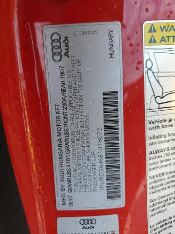 54602724 :رقم المزاد ، TRURD38J681018072 vin ، 2008 Audi Tt 3.2 Quattro مزاد بيع
