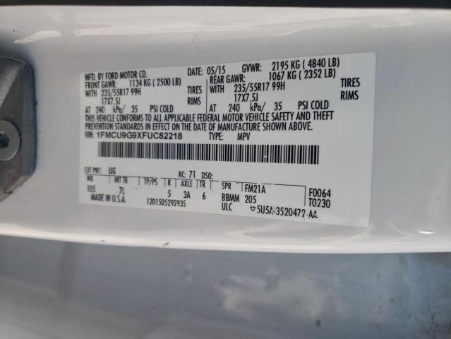 2015 Ford Escape Se მანქანა იყიდება აუქციონზე, vin: 1FMCU9G9XFUC82218, აუქციონის ნომერი: 53827264