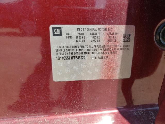 53871824 :رقم المزاد ، 1G11C5SL1FF346024 vin ، 2015 Chevrolet Malibu 1lt مزاد بيع