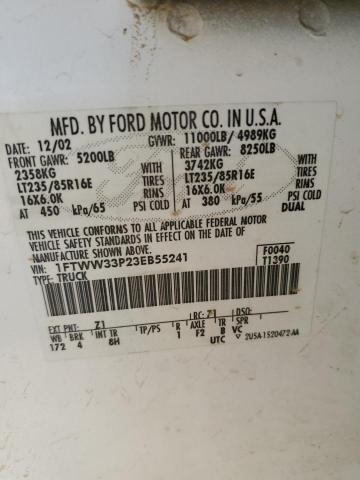 2003 Ford F350 Super Duty მანქანა იყიდება აუქციონზე, vin: 1FTWW33P23EB55241, აუქციონის ნომერი: 54388974