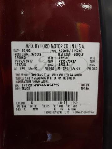 Продаж на аукціоні авто 2004 Ford F150, vin: 1FTRX14W44NA54725, номер лоту: 56750204