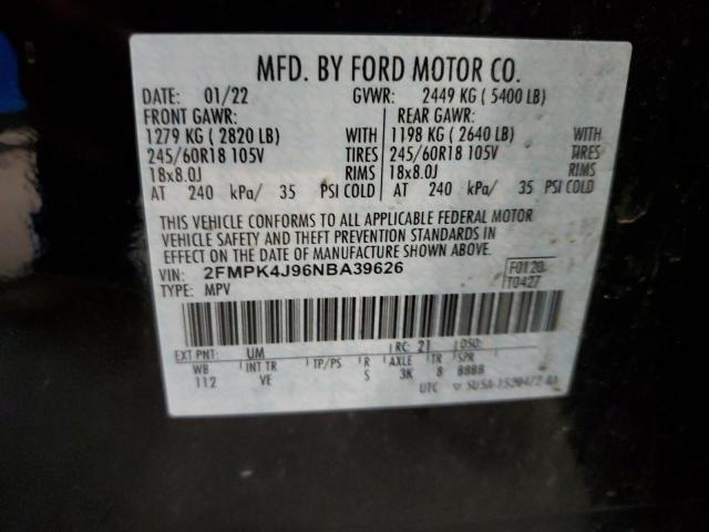 2022 Ford Edge Sel მანქანა იყიდება აუქციონზე, vin: 2FMPK4J96NBA39626, აუქციონის ნომერი: 57393494