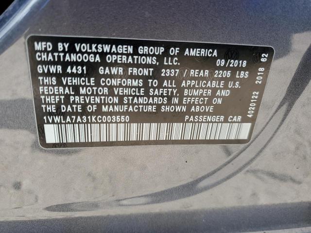2019 Volkswagen Passat მანქანა იყიდება აუქციონზე, vin: 1VWLA7A31KC003550, აუქციონის ნომერი: 55948865