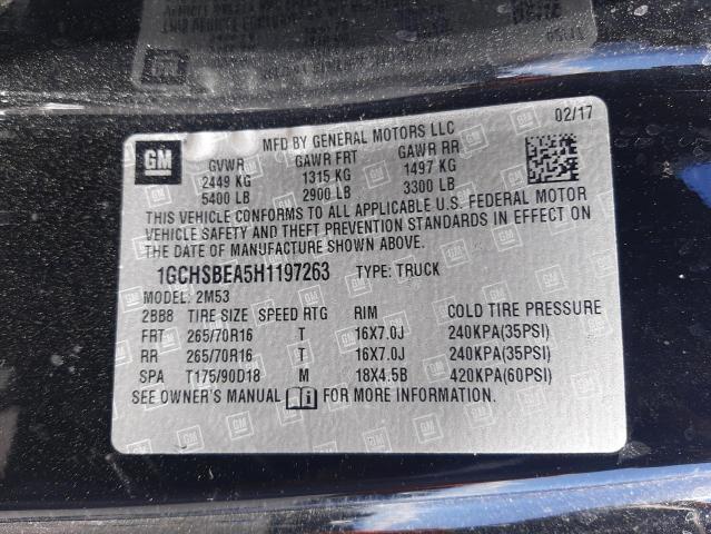 57353975 :رقم المزاد ، 1GCHSBEA5H1197263 vin ، 2017 Chevrolet Colorado مزاد بيع
