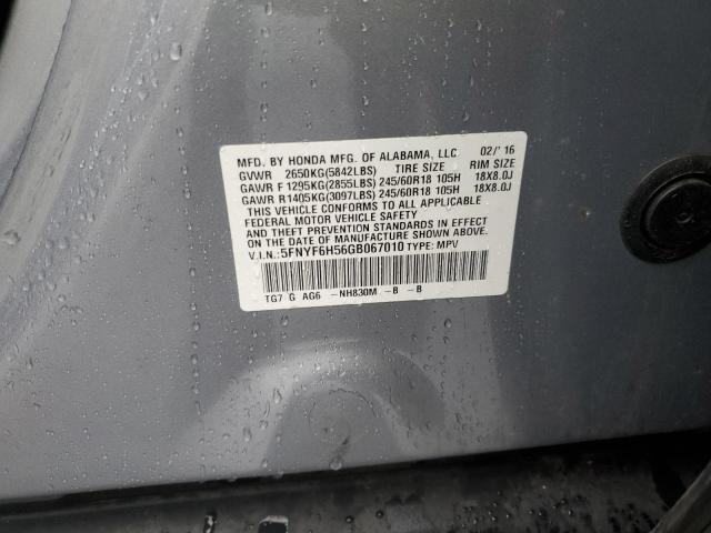 Продаж на аукціоні авто 2016 Honda Pilot, vin: 5FNYF6H56GB067010, номер лоту: 57116115