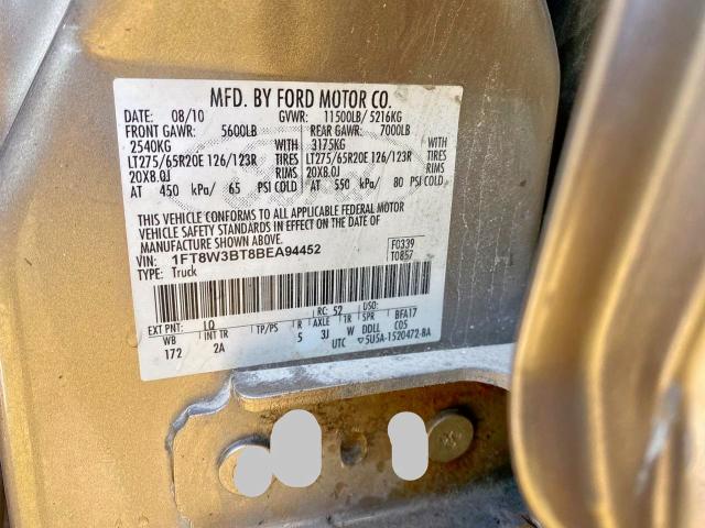 2011 Ford F350 Super მანქანა იყიდება აუქციონზე, vin: 1FT8W3BT8BEA94452, აუქციონის ნომერი: 57728935