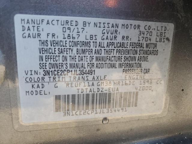 57510075 :رقم المزاد ، 3N1CE2CP1JL354491 vin ، 2018 Niss Versa Note مزاد بيع