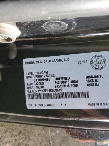56627275 :رقم المزاد ، 5FPYK3F14KB506151 vin ، 2019 Honda Ridgeline مزاد بيع