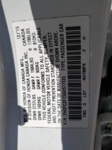 57078695 :رقم المزاد ، 2HGFC2F75GH517335 vin ، 2016 Honda Civic مزاد بيع
