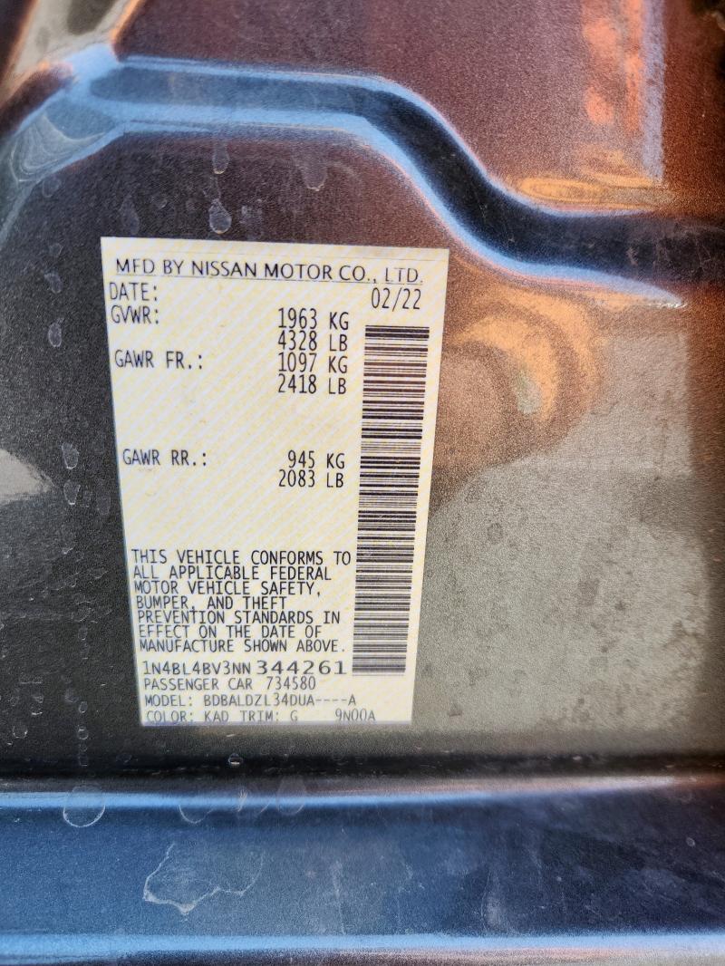 58673815 :رقم المزاد ، 1N4BL4BV3NN344261 vin ، 2022 Nissan Altima S مزاد بيع