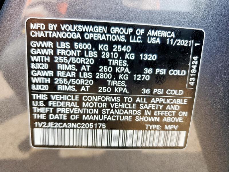 Продажа на аукционе авто 2022 Volkswagen Atlas Cros, vin: 1V2JE2CA3NC205175, номер лота: 57333305