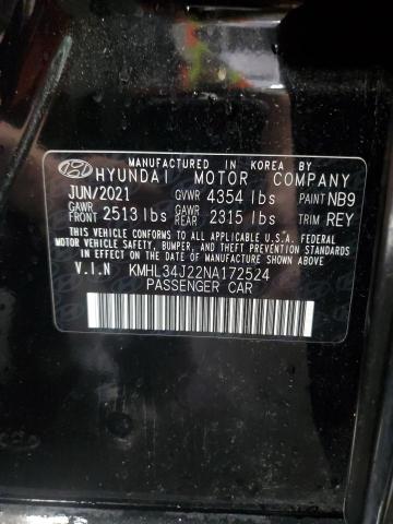 2022 Hyundai Sonata მანქანა იყიდება აუქციონზე, vin: KMHL34J22NA172524, აუქციონის ნომერი: 57659115