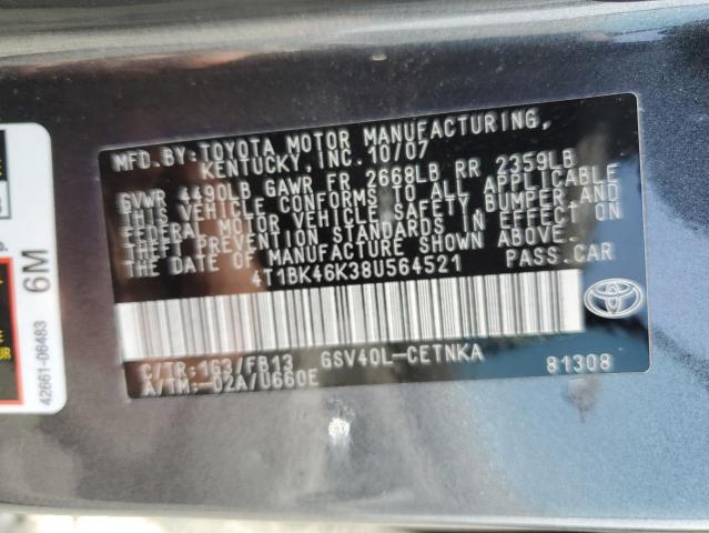 Продаж на аукціоні авто 2008 Toyota Camry Le, vin: 4T1BK46K38U564521, номер лоту: 56508825