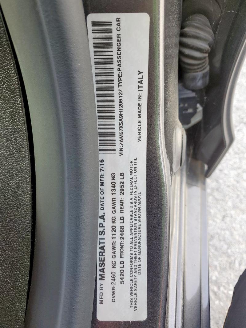 2017 Maserati Ghibli მანქანა იყიდება აუქციონზე, vin: ZAM57XSA9H1206127, აუქციონის ნომერი: 56883775