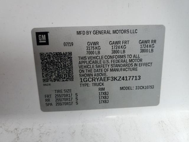 58168905 :رقم المزاد ، 1GCRYAEF3KZ417713 vin ، 2019 Chevrolet Silverado مزاد بيع