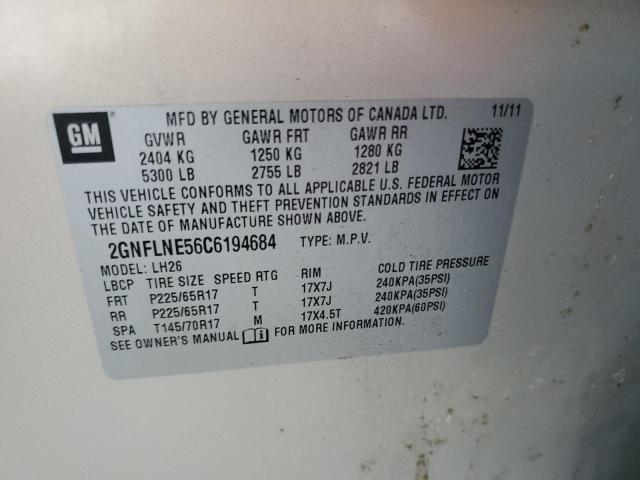 57831065 :رقم المزاد ، 2GNFLNE56C6194684 vin ، 2012 Chevrolet Equinox Lt مزاد بيع
