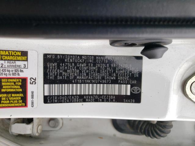 Aukcja sprzedaży 2019 Toyota Camry, vin: 4T1B11HK1KU749673, numer aukcji: 56421565