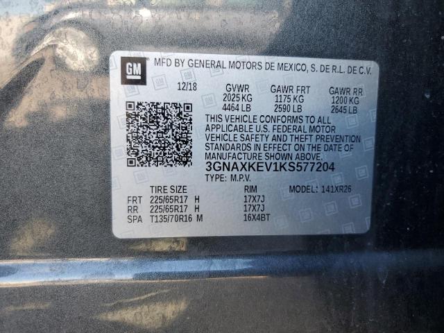 Aukcja sprzedaży 2019 Chevrolet Equinox Lt, vin: 3GNAXKEV1KS577204, numer aukcji: 57905975