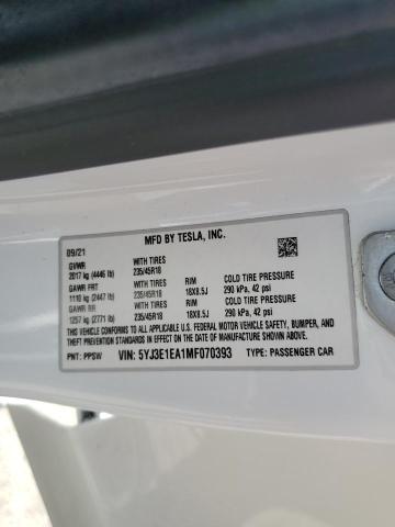 Aukcja sprzedaży 2021 Tesla Model 3, vin: 5YJ3E1EA1MF070393, numer aukcji: 57886105