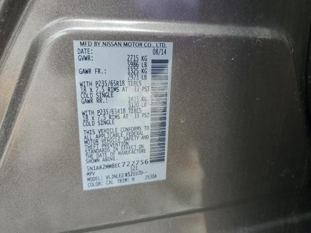 2014 Nissan Pathfinder მანქანა იყიდება აუქციონზე, vin: 5N1AR2MM8EC722756, აუქციონის ნომერი: 58441265