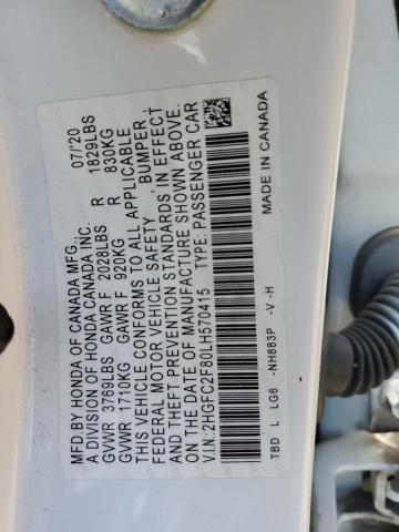 Auction sale of the 2020 Honda Civic, vin: 2HGFC2F80LH570415, lot number: 55326415