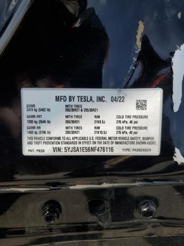 Aukcja sprzedaży 2022 Tesla Model S, vin: 5YJSA1E56NF476116, numer aukcji: 55952905