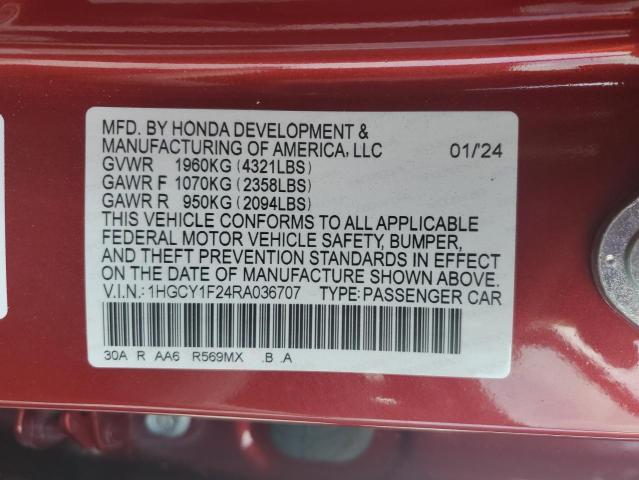 54694465 :رقم المزاد ، 1HGCY1F24RA036707 vin ، 2024 Honda Accord Lx مزاد بيع