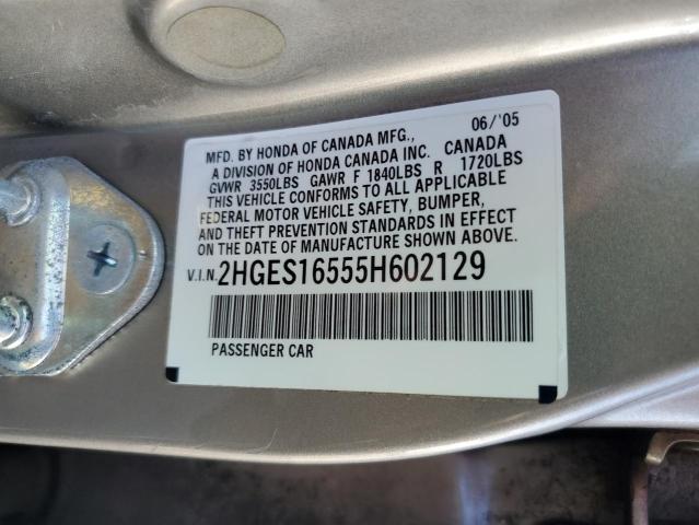 56196265 :رقم المزاد ، 2HGES16555H602129 vin ، 2005 Honda Civic Lx مزاد بيع