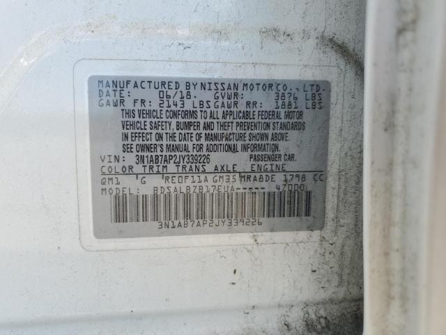 2018 Nissan Sentra S მანქანა იყიდება აუქციონზე, vin: 3N1AB7AP2JY339226, აუქციონის ნომერი: 57592915