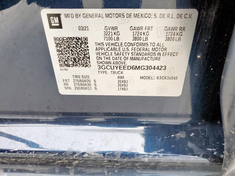 58592115 :رقم المزاد ، 3GCUYEED6MG304423 vin ، 2021 Chevrolet Silverado مزاد بيع