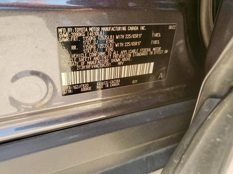 Aukcja sprzedaży 2022 Toyota Rav4 Le, vin: 2T3H1RFV4NC196391, numer aukcji: 58080335