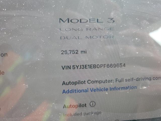 58666435 :رقم المزاد ، 5YJ3E1EB0PF669654 vin ، 2023 Tesla Model 3 مزاد بيع