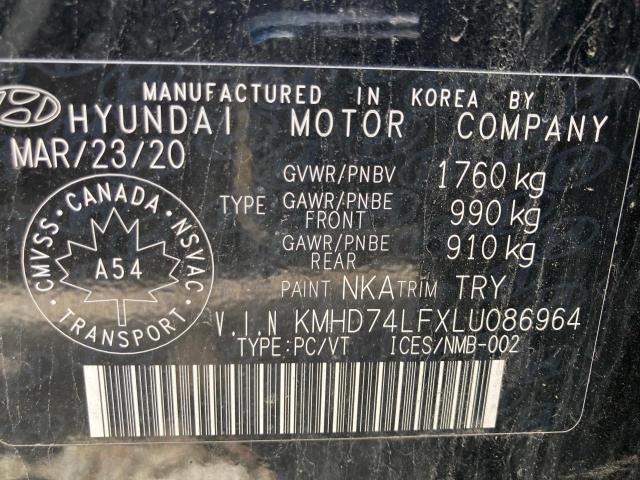 2020 Hyundai Elantra მანქანა იყიდება აუქციონზე, vin: KMHD74LFXLU086964, აუქციონის ნომერი: 53053455