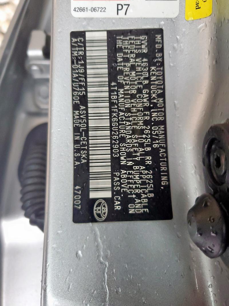 2016 Toyota Camry Le მანქანა იყიდება აუქციონზე, vin: 4T1BF1FK6GU262903, აუქციონის ნომერი: 58709935