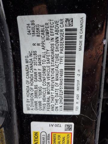 Aukcja sprzedaży 2024 Honda Civic Spor, vin: 2HGFE2F51RH574689, numer aukcji: 55039715