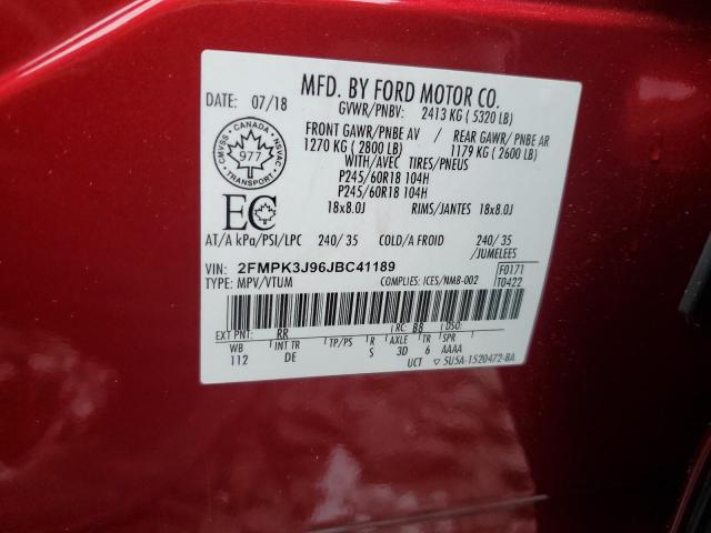 2018 Ford Edge მანქანა იყიდება აუქციონზე, vin: 2FMPK3J96JBC41189, აუქციონის ნომერი: 56521205
