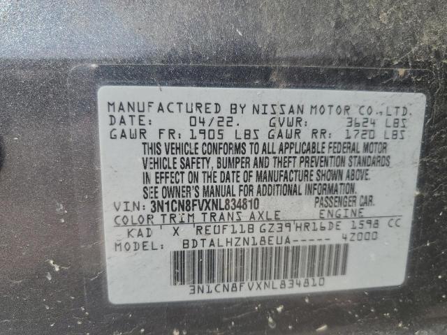 55265425 :رقم المزاد ، 3N1CN8FVXNL834810 vin ، 2022 Nissan Versa Sr مزاد بيع