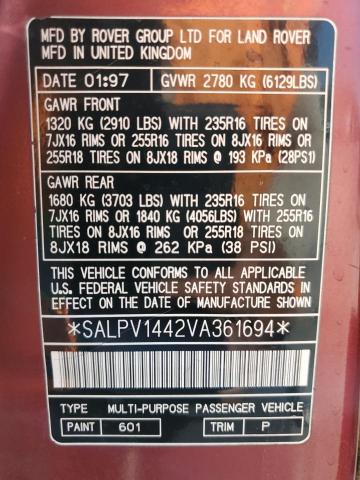 58028385 :رقم المزاد ، SALPV1442VA361694 vin ، 1997 Land Rover Range Rove مزاد بيع