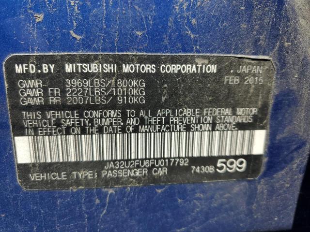 Продаж на аукціоні авто 2015 Mitsubishi Lancer, vin: JA32U2FU6FU017792, номер лоту: 56906675