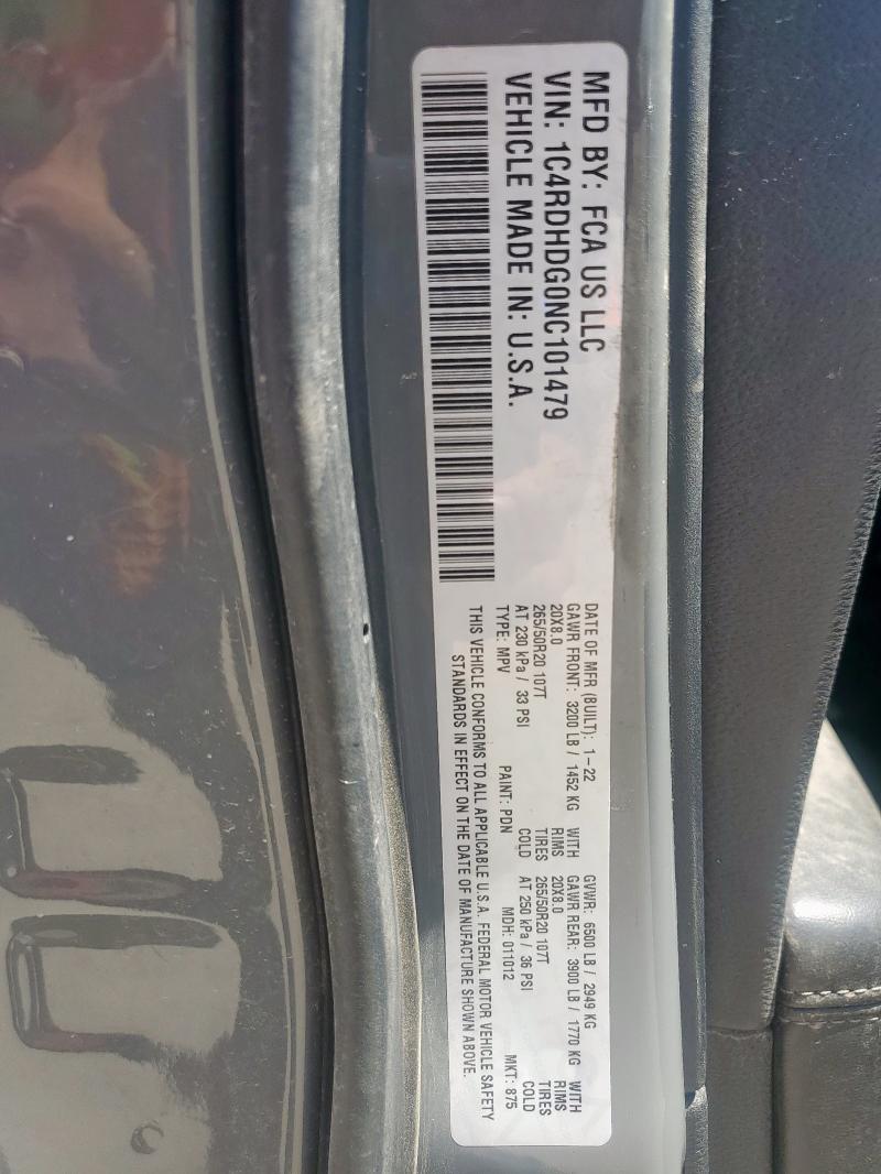 57437205 :رقم المزاد ، 1C4RDHDG0NC101479 vin ، 2022 Dodge Durango Gt مزاد بيع