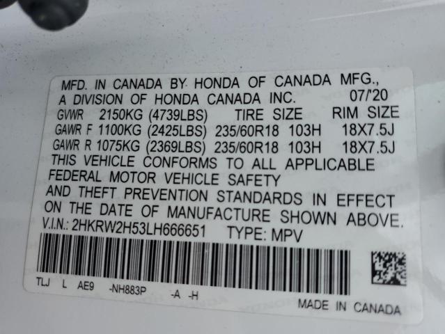 Продаж на аукціоні авто 2020 Honda Cr-v, vin: 2HKRW2H53LH666651, номер лоту: 57455485