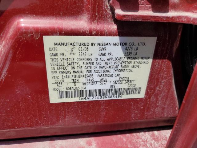 2008 Nissan Altima მანქანა იყიდება აუქციონზე, vin: 1N4AL21E38N485496, აუქციონის ნომერი: 56588495
