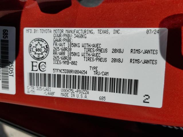 58050625 :رقم المزاد ، 5TFNC5DB0RX084654 vin ، 2024 Toyota Tundra مزاد بيع