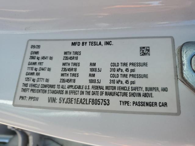 Продаж на аукціоні авто 2020 Tesla Model 3, vin: 5YJ3E1EA2LF805753, номер лоту: 55526775