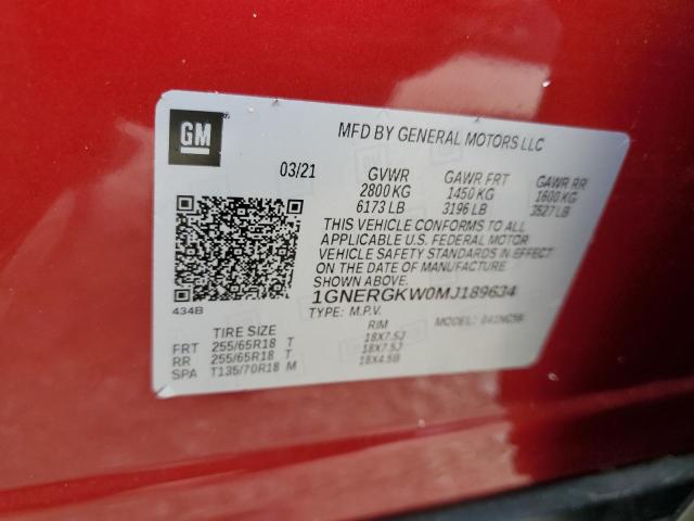 58873255 :رقم المزاد ، 1GNERGKW0MJ189634 vin ، 2021 Chevrolet Traverse L مزاد بيع
